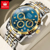 OLEVS Men's Watches Multifunction Original Quartz Watch for Man Waterproof Stainless Steel Luminous Chronograph Moon Phase Date