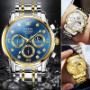 OLEVS Men's Watches Multifunction Original Quartz Watch for Man Waterproof Stainless Steel Luminous Chronograph Moon Phase Date