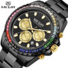 MEGIR Chronograph Quartz  Watches for Fashion Men with Rhinestone Hands Date Stainless Steel Strap Analog Black Wristwatch Male