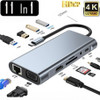 20pc 10 11 in 1 Type C to HDMI VGA PD RJ45 100M Gigabit Multiport Laptop Docking Station Type-C USB 3.0 Hub Expansion dock Adapt