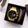 Men Watches 2pcs Luxury Men's Fashion Business Sport Watch Calendar Quartz Wristwatches Relogio Masculino Cuban Bracelet Set