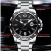 Original Fashionable Luxury Stainless Steel Business Sports Waterproof Silver Men Quartz Watch Calendar Luminous Band