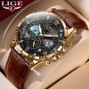LIGE Luxury Quartz Man Watch Starry Sky Leather Watch for Mens Waterproof Luminous Wristwatch Chronograph Auto Date Reloj Hombre