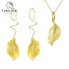 Lotus Fun Elegant Autumn Leaves Jewelry Set with Dangle Earring Pendant Necklaces for Women 925 Sterling Silver 18k Gold Jewelry