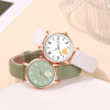 2PC Set Small Daisies Bracelet Watch Women Fashion Casual Leather Watches Simple Ladies Small Dial Quartz Wristwatch Reloj Mujer