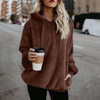 Plus Size Winter Women Long Sleeve Fleece Hooded Sweatshirt Pullover Warm Jumper Sweaters With 1/4 Zip