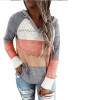 Women Patchwork Hooded Sweater Casual Long Sleeve Knitted Sweater Top Striped Elegant Pullover Jumpers Autumn Winter Plus Size