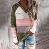 Women Patchwork Hooded Sweater Casual Long Sleeve Knitted Sweater Top Striped Elegant Pullover Jumpers Autumn Winter Plus Size