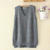 Plus Size Sweaters Vest Women Clothing Autumn Sleeveless Knitted Pullover Winter Curve Floral Embroider V-Neck Jumper E2-1167