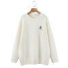 Bear Embroidered O-Neck Slouchy Sweater Women Plus Size Winter 2023 Quality Medium Length Pullover Thermal Jumpers