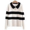 4xl Autumn Plus Size Jumper Woman Clothing LOOSE Knitted Pullover Winter Fashion Contrast Color Stripe Polo Collar Curve Sweater