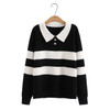 4xl Autumn Plus Size Jumper Woman Clothing LOOSE Knitted Pullover Winter Fashion Contrast Color Stripe Polo Collar Curve Sweater