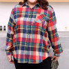 Fashion Korean Spring Autumn Long Sleeve Single Breasted Blouse Plus Size Women Polo-Neck Patchwork Pockets Plaid Print Shirt