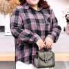 Fashion Korean Spring Autumn Long Sleeve Single Breasted Blouse Plus Size Women Polo-Neck Patchwork Pockets Plaid Print Shirt