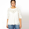 Plus Size Elegant Fashion Lace Blouse Women Solid White Quarters Sleeve Button Back Spring Office Casual Top T-shirt 6XL 7XL 8XL