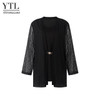 Yitonglian Fine Elegant Blouses for Women Plus Size Long Sleeve Hollow Crochet Business Causal Black Top Shirt Autumn Tunic W136