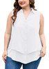 SHOWMALL Plus Size Women Summer Sleeveless Button Down Chiffon Blouse Loose Casual Tank Tops Henley V Neck Shirt (12W-28W)