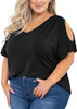 SHOWMALL Women's Plus Size Summer Tops Short Sleeve Clothes Cold Shoulder Blouse V Neck Tunic Shirts L-4X