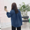 Fashion Korean Turn-down Collar Double Pockets Long Sleeve Loose Blouse Single Breasted Lazy Vintage Plus Size Blue Denim Shirt