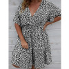 Plus Size Dress Woman 2023 Summer V Neck Short Sleeve Floral Print Casual Midi Dress High Waist Chic Beach Party Dresses