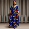 African Women's Plus Size Dresses Ankara Printed Fabric One Shoulder Sexy Wind Gold Sewn Side Wearing Hijab Skirt A2325026