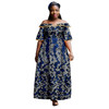 African Women's Plus Size Dresses Ankara Printed Fabric One Shoulder Sexy Wind Gold Sewn Side Wearing Hijab Skirt A2325026