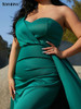 Tosheiny Plus Size One Shoulder High Waist Draped Knit Maxi Green Prom Dress