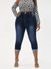 Women's Plus Size Washed Button High Rise Roll Up Hem Skinny Capri Jeans