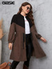 GIBSIE Plus Size Stand Collar Colorblock Corduroy Jacket Women Autumn Casual Drawstring Waist Zip Up Coat Female Outwear 2022