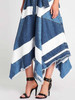 Women Plus Size Striped Denim Skirt Asymmetric Hem Knot Waist Irregular Hem Patchwork High Street Y2K Pleated A-Line Long Skirt