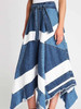 Women Plus Size Striped Denim Skirt Asymmetric Hem Knot Waist Irregular Hem Patchwork High Street Y2K Pleated A-Line Long Skirt
