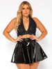 Women Plus Size Faux Latex Skirts High Waist Shiny Patent Leather Pleated A-line Skirt Ladies 6XL Stretch Mini Skater Skirts 7XL