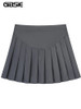 GIBSIE Plus Size Women High Waist Pleated Skirt Kawaii Casual School Korean A-Line Skirt Gray Black Mini Skirts for Girls