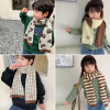 Winter Kids Knitted Scarf Cute Stripes Plaid Print Bear Neckerchief for Boy Girl Korean Cartoon Warm Children Scarves