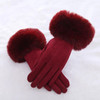 Female Faux Rabit Fur Suede Leather Touch Screen Driving Glove Winter Warm Plush Thick Embroidery Full Finger Cycling Mitten H92