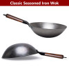 Iron Wok,Traditional Non-coating Woks Hand forged With Detachable Wood Handle Kitchen Pan Kitchen Gas Pot Cookware