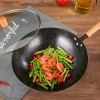 Wok Pan 32cm, Fry Pan with Detachable Wooden Handle, High Carbon Steel Woks for All Stoves, No Coating Chinese Iron Pot