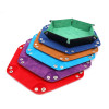 Foldable Dice Tray Box PU Leather Folding Hexagon Coin Square Tray Dice Game 6 Colors