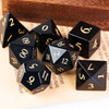 Cusdie 7-Die Handmade Obsidian Dice, 16mm D4-D20 Polyhedral Stone Dice Set with Leather Box, Gemstone D&D Dices for Collection