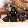 Cusdie 7-Die Handmade Obsidian Dice, 16mm D4-D20 Polyhedral Stone Dice Set with Leather Box, Gemstone D&D Dices for Collection