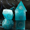 Cusdie Set of 7 Handmade Stone Dice, 16mm Polyhedral Dice Set with Leather Box, Gemstone Dices for Collection - Like Cat's Eyes