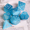 Cusdie Set of 7 Handmade Stone Dice, 16mm Polyhedral Dice Set with Leather Box, Gemstone Dices for Collection - Like Cat's Eyes