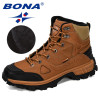 BONA New Designers Leather Hiking Shoes Men Winter Outdoor Mens Sport ShoesTrekking Mountain Athletic Shoes Man