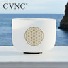 CVNC 528Hz 8 Inch C Note Life Flower Design Chakra Frosted Quartz Crystal Singing Bowl for Stress Relief with Free Mallet