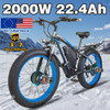 2000W Fat Tire Electric Bike 48V 22Ah 26" Electric Mountain Bikes 55km/h Ebike for Adults 21 Speed Hydraulic Brakes