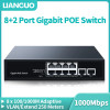 LIANGUO 8 Port Gigabit POE Switch 2 Port 1000M Uplink Networking Switcher Hub Internet Splitter Plug and Play for Surveillance