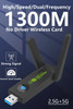 2.4GHz+5GHz Dual Band USB Wifi Adapter 1300Mbps Wireless Network Card With Antenna Wireless USB WiFi Adapter Dongle Network Card