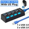 4/7 Ports USB HUB 3.0 2.0 Adapter Expander High Speed Multi USB Splitter Multiple Extender with LED Lamp Switch for PC Laptop