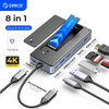 ORICO USB C HUB with SSD Enclosure Laptop Docking Station with 4K 60Hz HDMI-Com 100W PD RJ45 SD/TF 10Gbps M.2 NVME SATA SSD 8TB