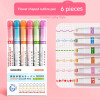 6pcs Line Shaped Highlighter Roller Tip Curve Liner Marker Pens Graffiti Pen Kawaii Korean Stationery School Office Supplies